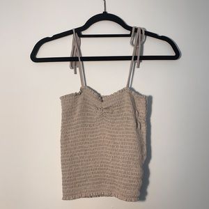 Tan Smocked Tank with Tie Straps